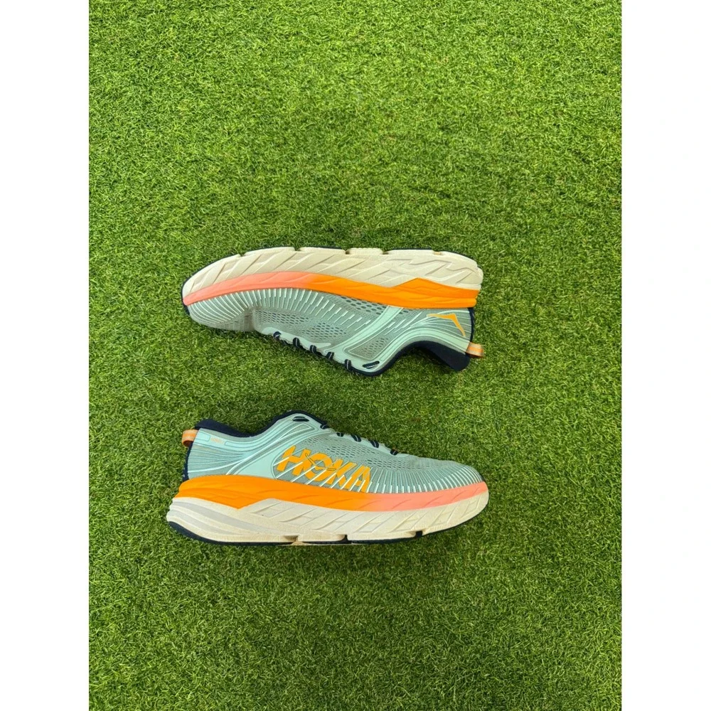 Hoka One One‎ Bondi 7 Women 9.5 Blue Fog Orange Running Shoes 1110519 BMOL